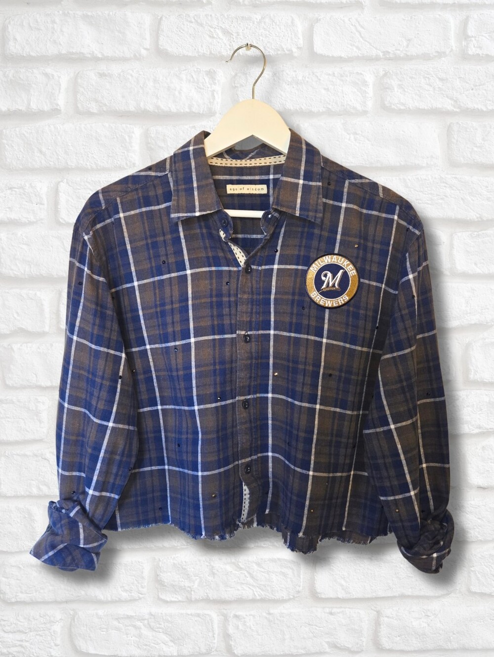 Milwaukee Brewers Crop Flannel W/Rhinestones